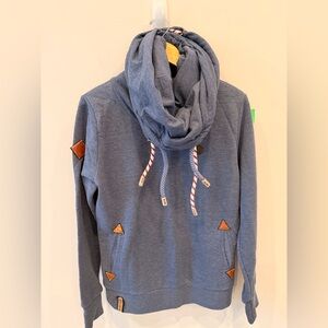 Naketano‎ Hoodie Women’s Large Blue Pullover Scarf Neck Sweatshirt
